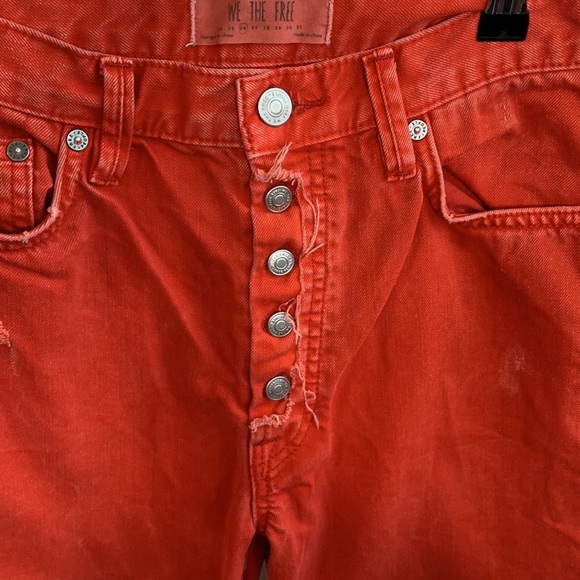 Free People We the Free High Rise Exposed Button Fly Red Denim Jeans size 26 - Picture 4 of 7